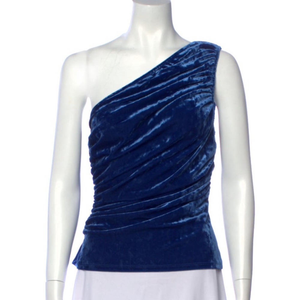 Staud Blue Velour One ShoulderTop